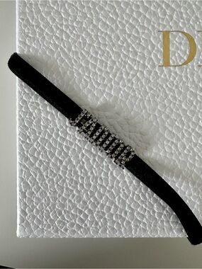 Christian Dior Rhinestone Accent Black Velvet Choker with box